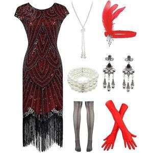 8116 1920s Vintage Flapper Fringe Beaded Gatsby Party Dress